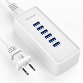 Generic USB Fast Charger six-port front view showing organized charging.