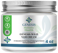 Genesis Wild Yam Root Cream bottle shows convenient 4 oz packaging for daily use.