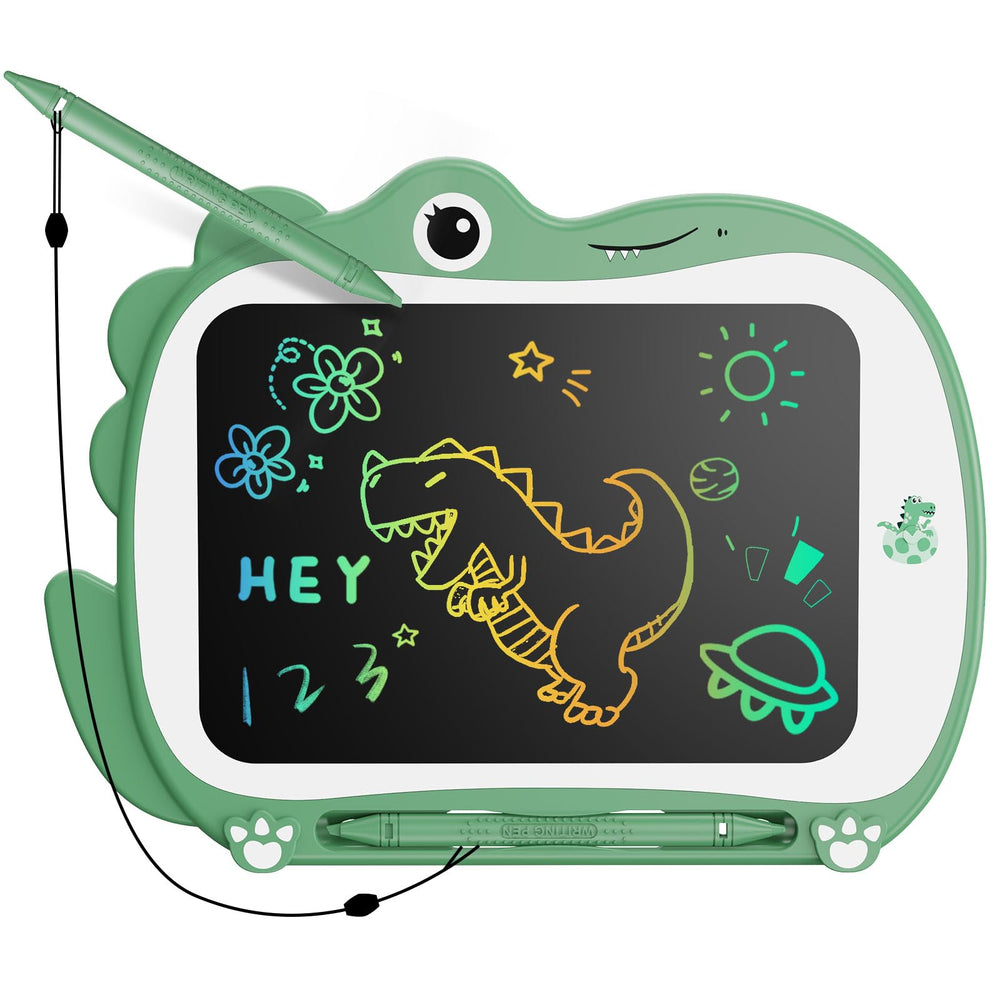 Genialba 8.5-inch dinosaur LCD tablet in green for mess-free drawing.