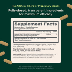 Genius Lion's Mane capsules closeup highlighting plant-based brain support.