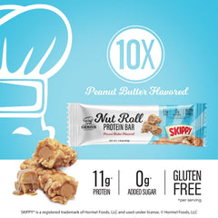 Close-up of caramel-style coating on Genius Gourmet SKIPPY bar