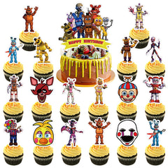 Genshii Freddy's big cake topper enhances the centerpiece for a Freddy's party