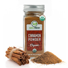 Geo-Fresh Cinnamon Powder in a glass jar ready for baking and cooking.