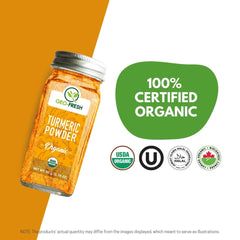 Geo-Fresh Organic Turmeric Powder label close-up showing certification
