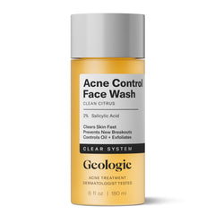 Geologie Acne Control Face Wash bottle front showing 6 oz size for daily oil control.
