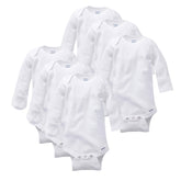 Gerber baby long-sleeve bodysuits front view; soft cotton for everyday comfort