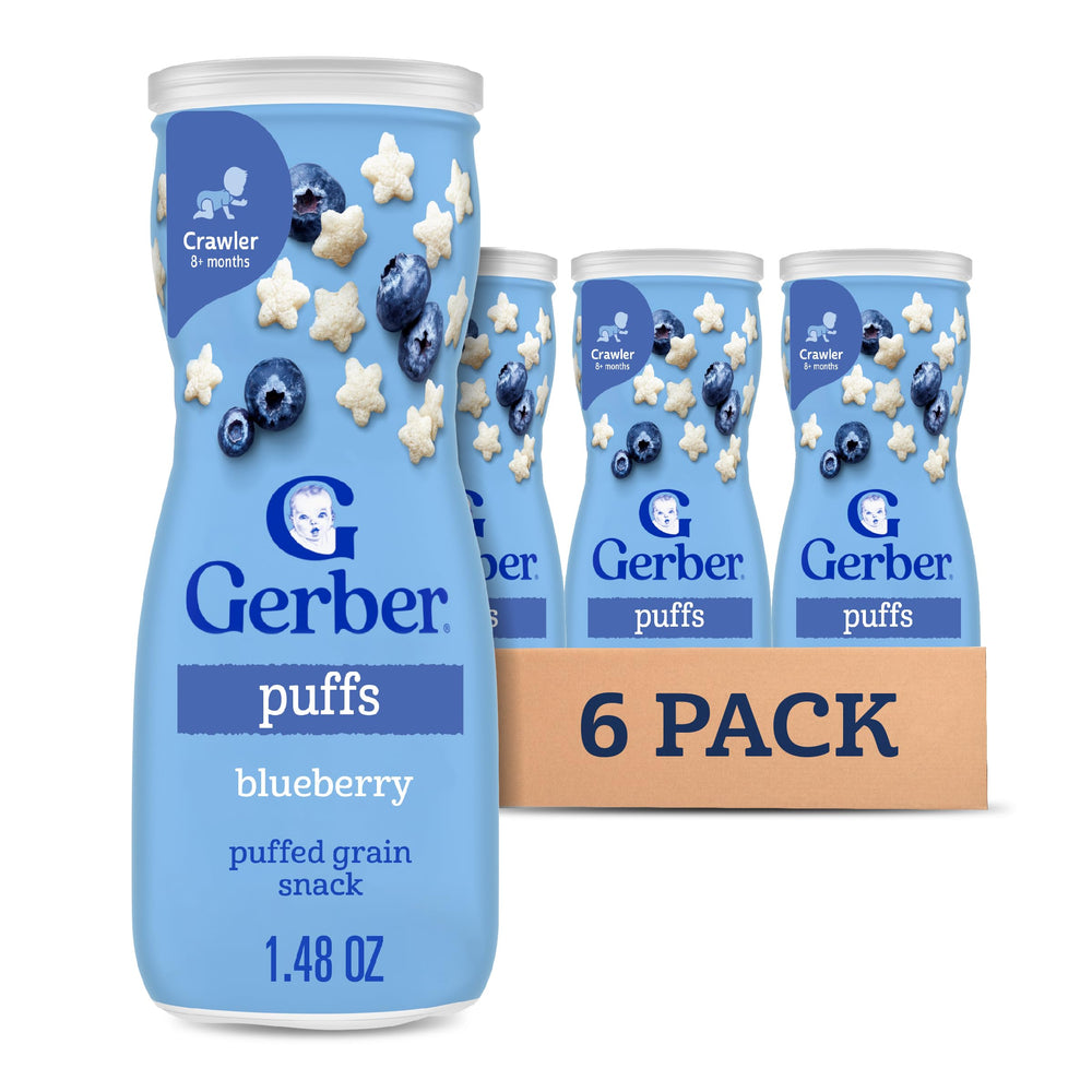 Gerber blueberry puffs six-pack for easy on-the-go snacking
