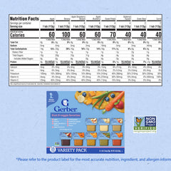 Gerber fruit and veggie puree tubs offer a varied tasting experience for little eaters.