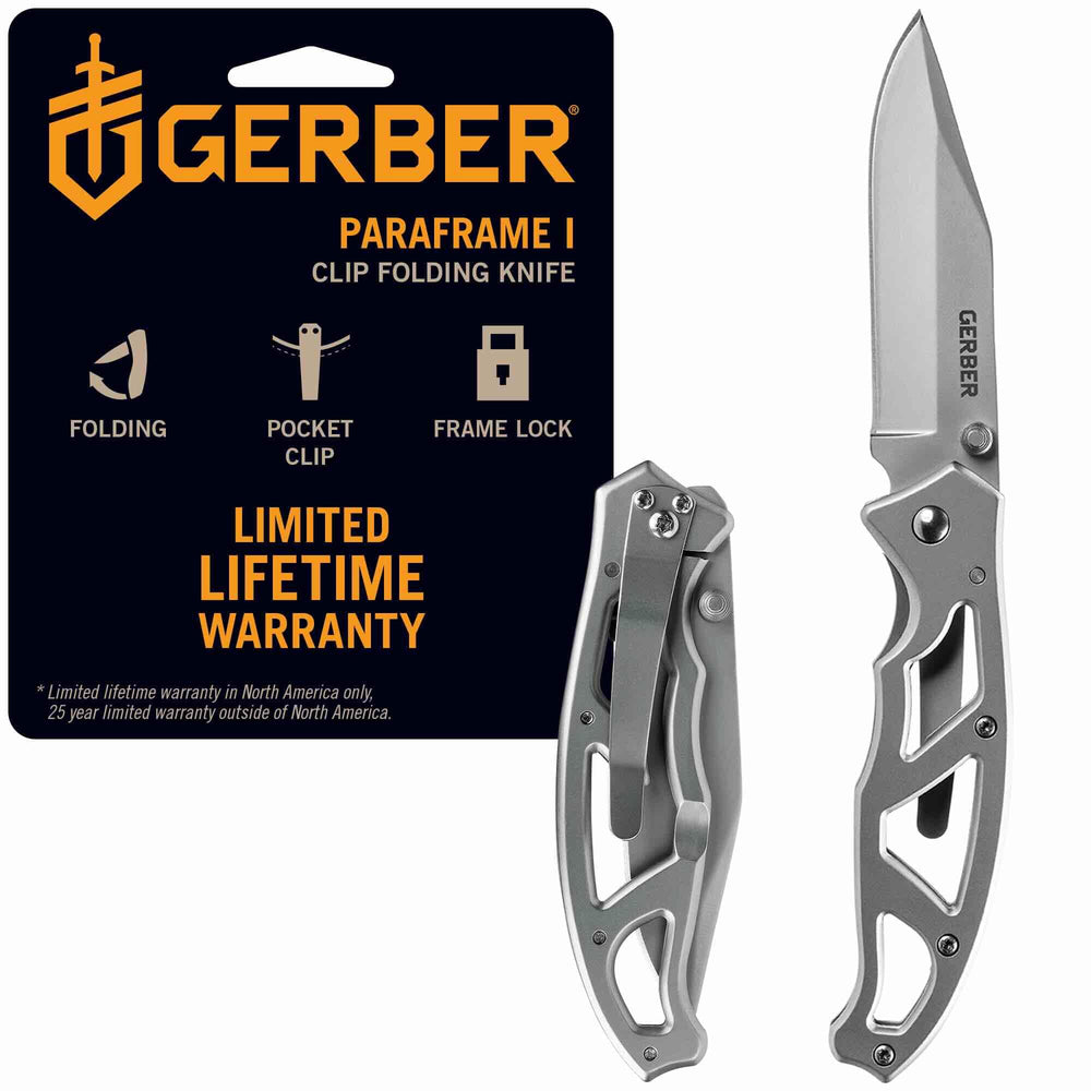 Gerber Paraframe I knife with open clip showcases lightweight portability for everyday carry.