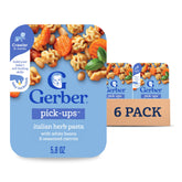 Gerber Pick-Ups Italian Herb pasta on plate for baby-led feeding exploration