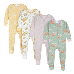 Gerber 4-pack roses and fox footed pajamas provide cozy nights for babies.