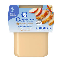 Gerber Stage 2 Apple Chicken Dinner tub, 4 oz, convenient feeding for babies.