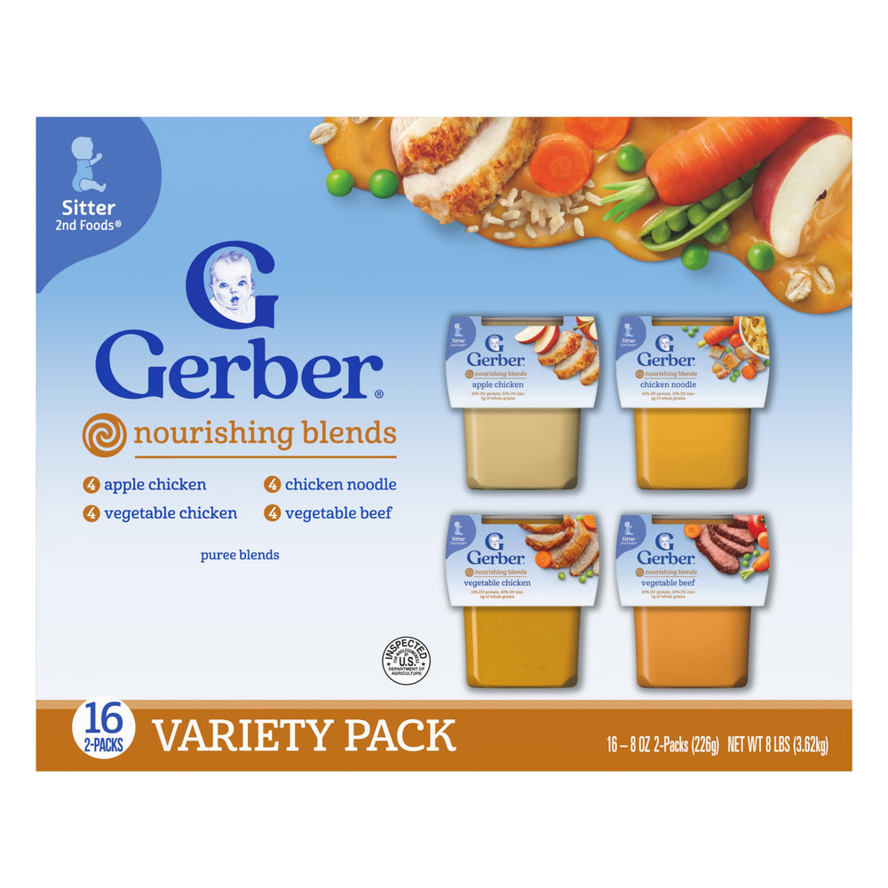 Gerber Stage 2 apple chicken puree tub, perfect for on the go feeding.