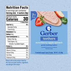 Close-up of Gerber wafers with strawberry-apple-spinach flavors.