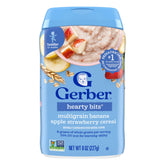 Gerber toddler multigrain cereal packaging shows the banana apple strawberry flavor for easy meals.