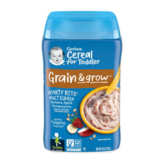 Gerber toddler cereal nutrition label highlights 8g whole grains per serving.