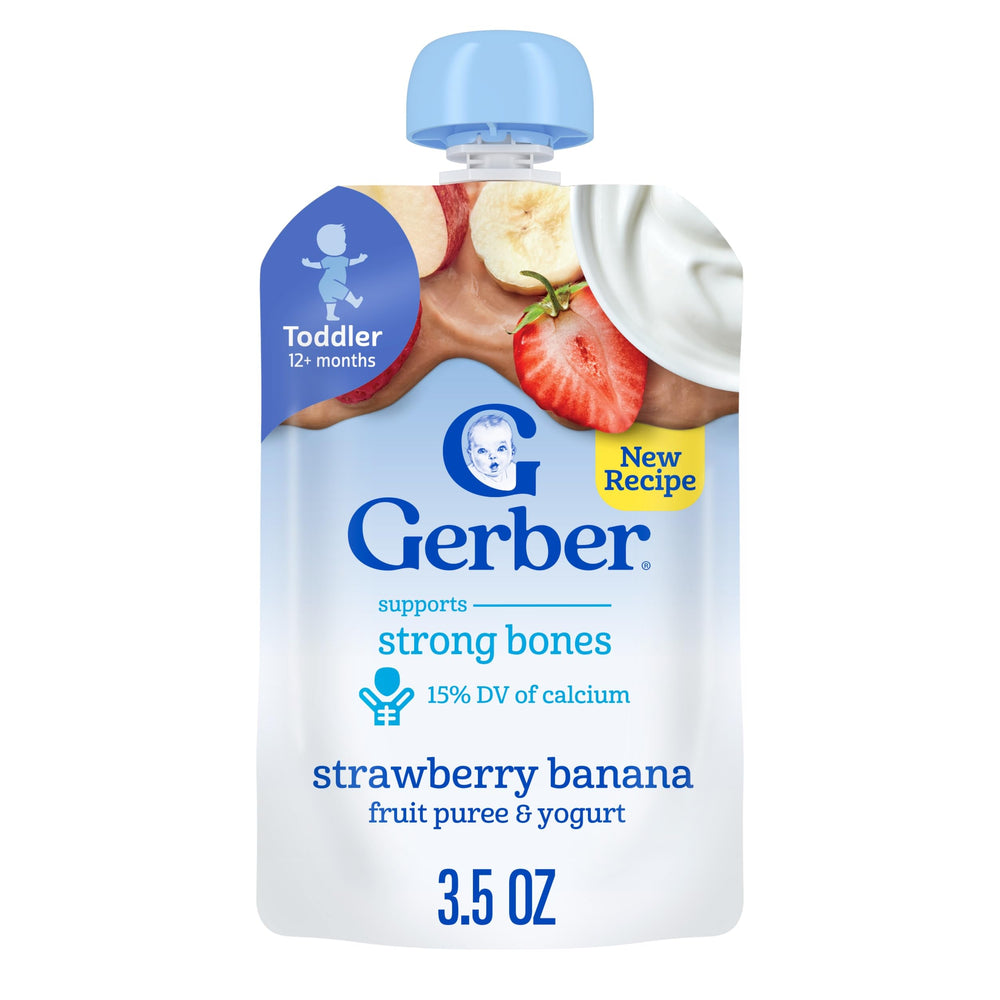 Gerber Toddler Pouch strawberry banana puree for quick, nutritious snack