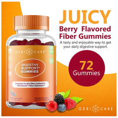 Berry gummies close-up highlighting plant-based, non-GMO fiber.