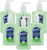 Germ-X Advanced Aloe hand sanitizer bottle with pump for quick hygiene on the go.