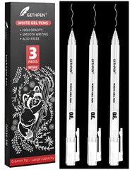 GETHPEN 0.6mm white gel pen on dark paper for crisp highlights.