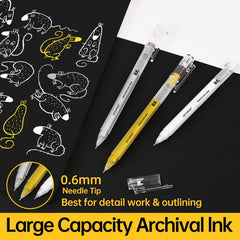 Smooth-flow GETHPEN gel ink supports seamless drawing on dark surfaces.