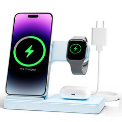 GETPALS wireless charger stand front view organizes iPhone, Apple Watch, AirPods.