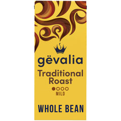 Gevalia Mild Roast Whole Bean bag front view with inviting aroma.