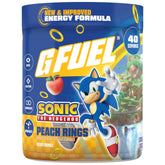 G Fuel Sonic 2.0 Peach Rings canister with powder for clean energy during gaming.