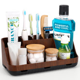 GFWARE wood toothbrush holder on bathroom counter with 7 slots to reduce clutter