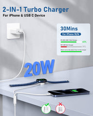 GGFim USB-C fast charging cable 6ft supports PD fast charging for iPhone and iWatch.