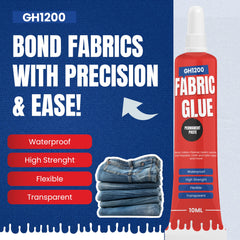 GH1200 Fabric Glue on denim and cotton showing strong adhesion.