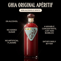 Ghia aperitif bottle on counter suggests easy at-home spritz moments.