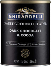 Ghirardelli dark chocolate cocoa powder packaging view for premium beverages and desserts