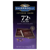 Ghirardelli Intense Dark 72% cacao bar in packaging highlights premium indulgence