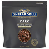 Ghirardelli Premium Dark Coating Wafers in a resealable bag for convenient use.