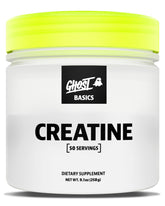 GHOST Basics Creatine tub front view showing 50 servings for daily workouts