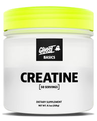 GHOST Basics Creatine tub front view showing 50 servings for daily workouts