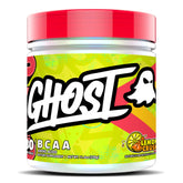 GHOST BCAA Lemon Crush bottle front showing sugar-free amino support for workouts.