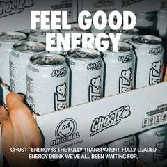 Ghost Energy 12-pack case stacked for on-the-go energy