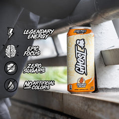 GHOST Energy Orange Cream poured into glass to reveal flavor
