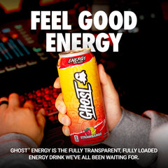 GHOST Energy Strawbango 12-pack on a store shelf