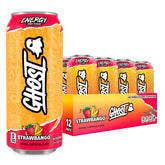 GHOST Energy Strawbango can close-up showing a smooth, focused boost