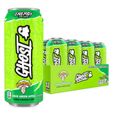 GHOST Energy Warheads Sour Green Apple 16oz can with bold flavors for workouts.