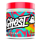 GHOST Legend Orange Cream powder tub showing vegan friendly pre-workout label.