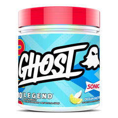GHOST Legend pre-workout tub in Sonic Ocean Water flavor ready for workout energy.