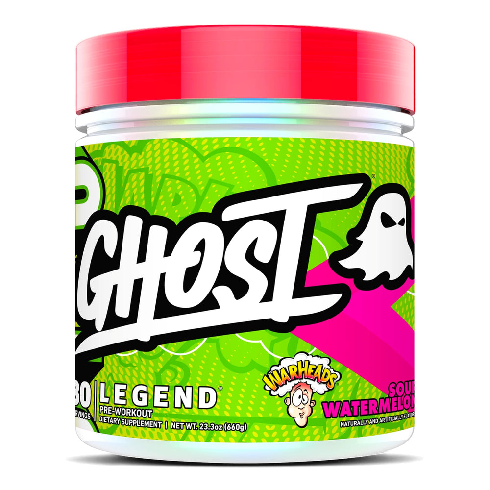 GHOST Legend pre-workout tub with Warheads Sour Watermelon for a clean energy boost