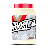 GHOST Vegan Protein Powder Chocolate Cereal Milk tub with transparent label highlight