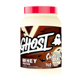 GHOST Whey Count Chocula tub front with transparent label and 25g protein per scoop.