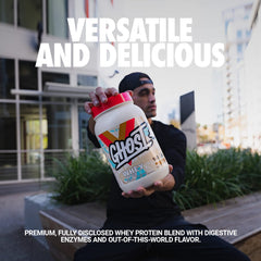 GHOST Whey Peanut Butter Cereal Milk scoop highlights the protein blend and flavor.