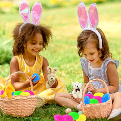 Giaueoa colorful plastic eggs in green, blue, yellow, and pink.